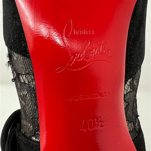 Christian Louboutin black suede & lace ankle boots pointed toe 40.5 / US 10-10.5 - Picture 7 of 10